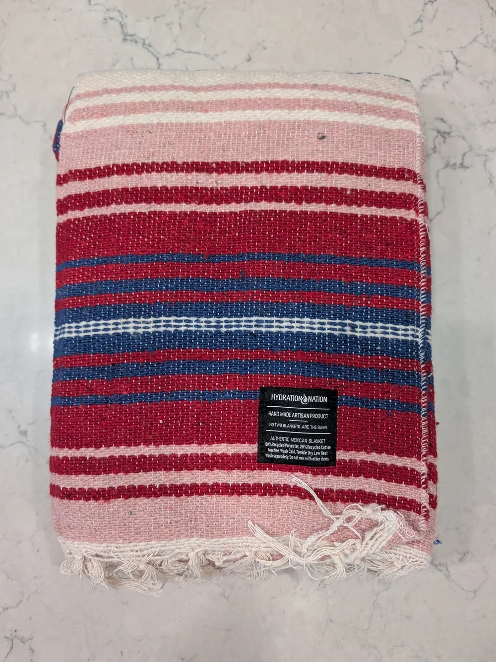 Red & Blue Striped Mexican Blanket Throw